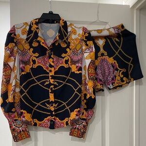 Versace style Black and Gold Patterned Jumpsuit